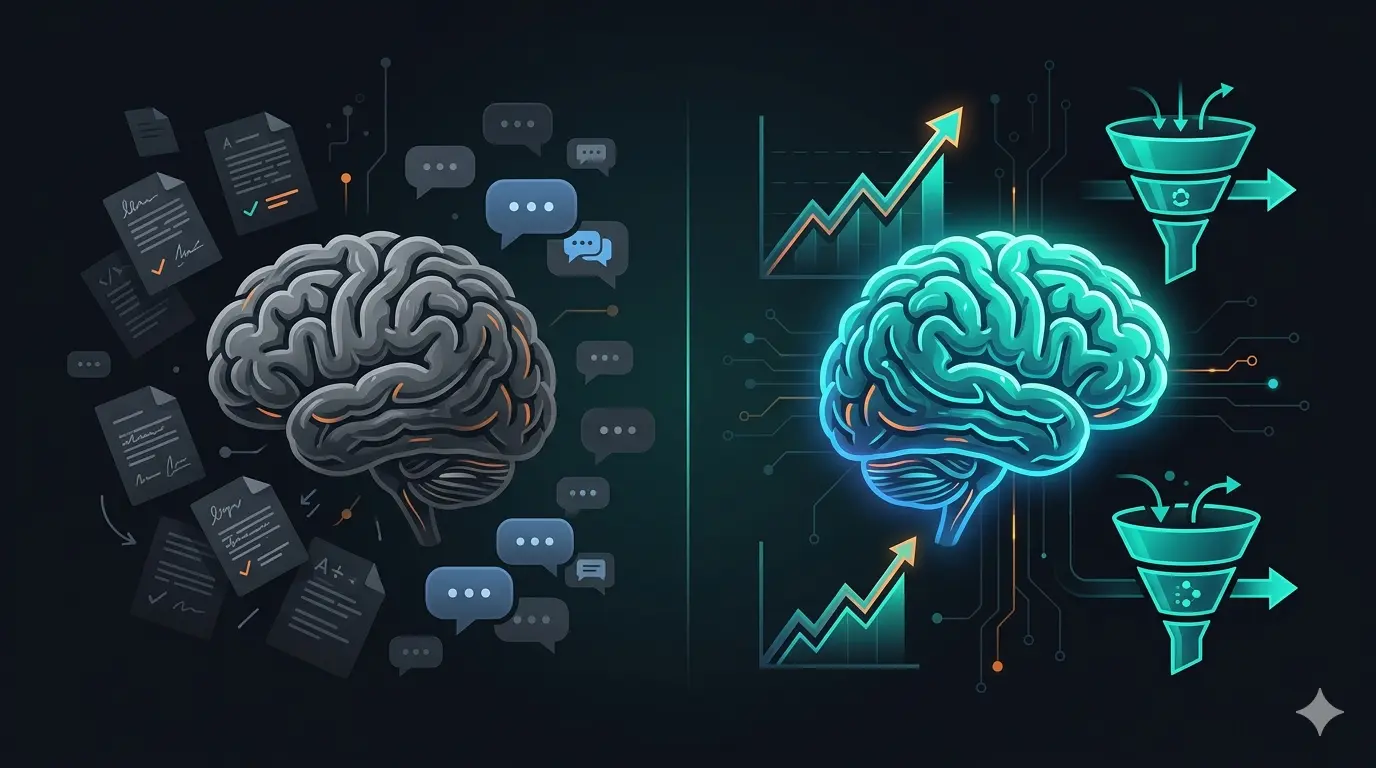 Comparação visual entre IA operacional olhando para trás e IA preditiva olhando para frente